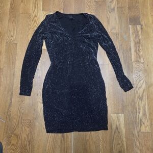 H&M Black Glitter Long-Sleeve Mini Dress | Size M